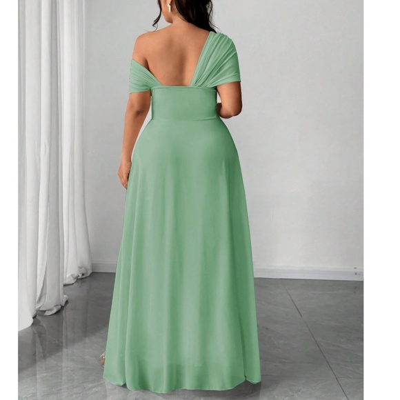 Plus One Shoulder Split thigh Party Evening Gown Dress - Picture 10 of 16